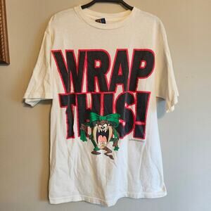 Vintage Wrap This! Taz Looney Tunes T Shirt White Large Christmas Graphic